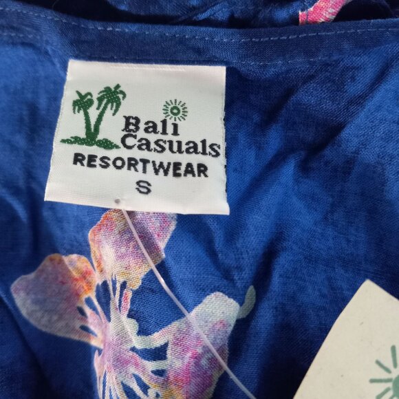 Bali Casuals S Top Vest Butterfly Print Blue Button Down Sleeveless Tie Back - Picture 6 of 8